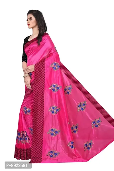 HIRU FASHION Women's Thread and Diamond stone Work Saree with Blouse Piece - Pink-thumb0