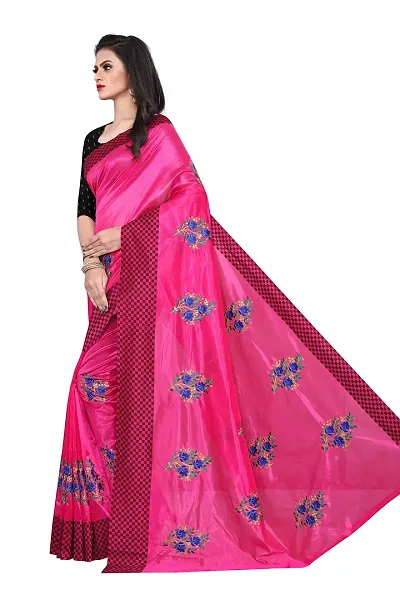 HIRU FASHION Women's Thread and Diamond stone Work Saree with Blouse Piece -