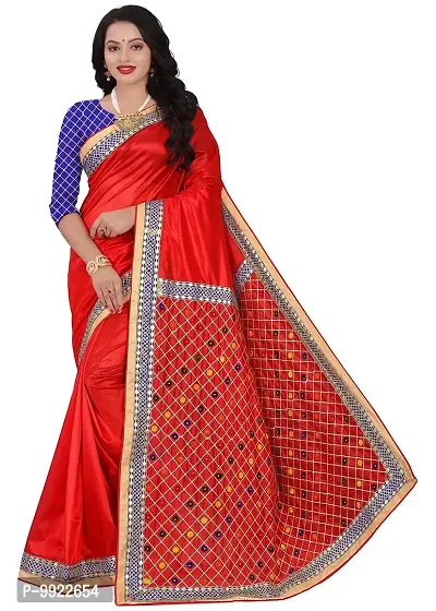 HIRU FASHION Women's Gota Patti Work Organza Saree with Blouse (Red)