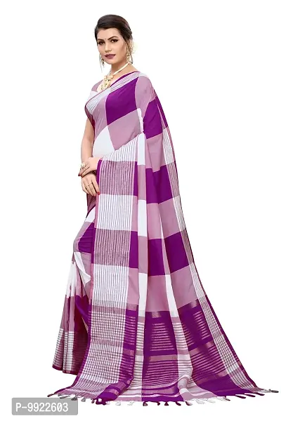 HIRU FASHION Women's Plain Weave Cotton Silk Style Saree with Blouse Piece (Wine)-thumb2