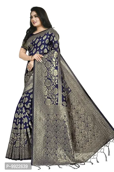 HIRU FASHION Women's Banarasi Art Silk Saree with Blouse (Grey)-thumb3