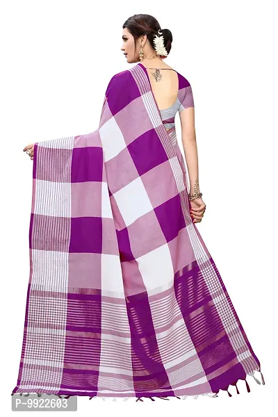 HIRU FASHION Women's Plain Weave Cotton Silk Style Saree with Blouse Piece (Wine)-thumb4