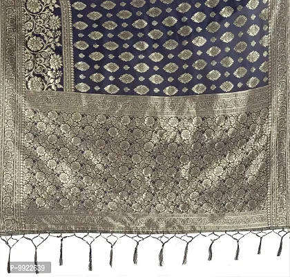 HIRU FASHION Women's Banarasi Art Silk Saree with Blouse (Grey)-thumb5