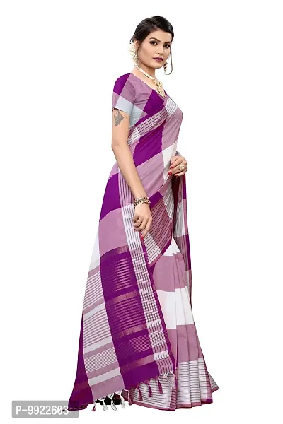 HIRU FASHION Women's Plain Weave Cotton Silk Style Saree with Blouse Piece (Wine)-thumb3