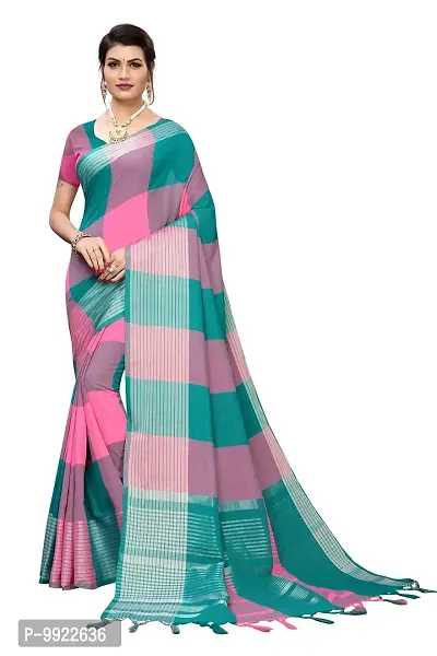 HIRU FASHION Women's Plain Weave Cotton Silk Style Saree with Blouse Piece (Multicolor)