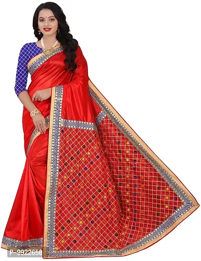 HIRU FASHION Women's Gota Patti Work Organza Saree with Blouse (Navy Blue)-thumb3