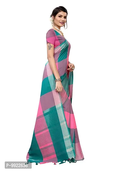 HIRU FASHION Women's Plain Weave Cotton Silk Style Saree with Blouse Piece (Multicolor)-thumb3