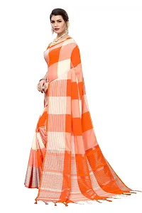 HIRU FASHION Women's Plain Weave Cotton Silk Style Saree with Blouse Piece (Orange)-thumb1