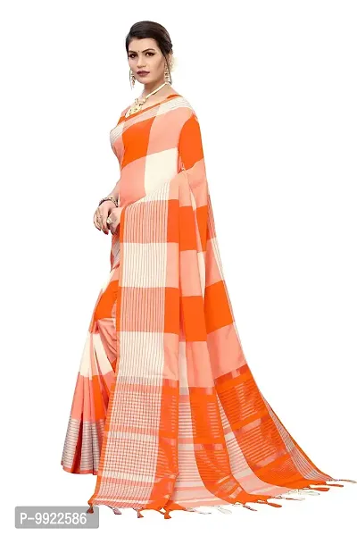 HIRU FASHION Women's Plain Weave Cotton Silk Style Saree with Blouse Piece (Orange)-thumb2