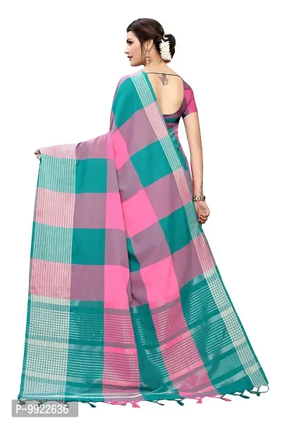 HIRU FASHION Women's Plain Weave Cotton Silk Style Saree with Blouse Piece (Multicolor)-thumb4