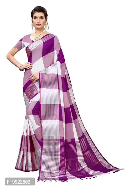 HIRU FASHION Women's Plain Weave Cotton Silk Style Saree with Blouse Piece (Wine)-thumb0