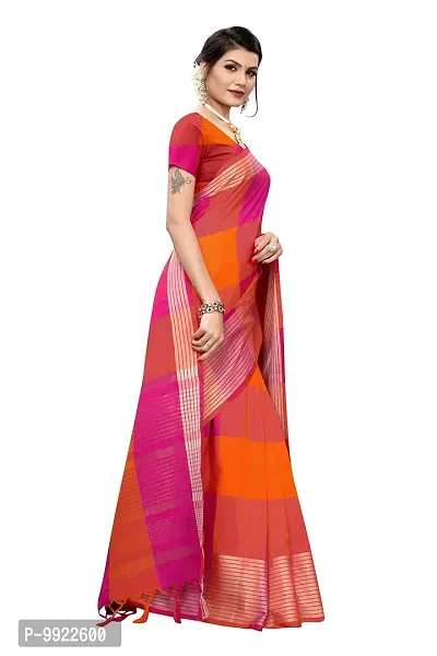 HIRU FASHION Women's Plain Weave Cotton Silk Style Saree with Blouse Piece (Magenta)-thumb3