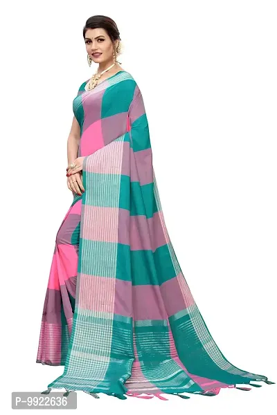 HIRU FASHION Women's Plain Weave Cotton Silk Style Saree with Blouse Piece (Multicolor)-thumb2