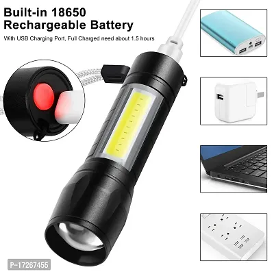Aluminum-Alloy Mini High Power Chip on Board Q5 LED Rechargeable Zoomable Flashlight Torch (Black)-thumb0