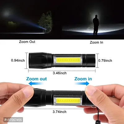 Aluminum-Alloy Mini High Power Chip on Board Q5 LED Rechargeable Zoomable Flashlight Torch (Black)-thumb5