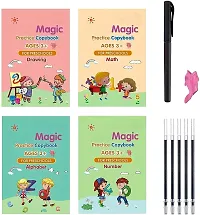 Magic Practice Copybook, Number Tracing Book for Preschoolers, Kids Reusable Writing Tool (4 Book+10 Refill Pen and Grip) - Blue Ink-thumb2