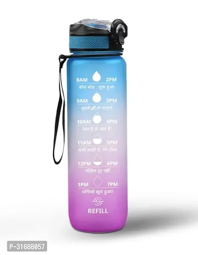 Water Bottle 1 Litre with Motivational Time Marker Leakproof Durable BPA Free-thumb0