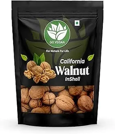 Go Vegan Natural Raw Walnut Inshells Sabut Akrot High in Protein   Iron Walnuts with shell  500 Grams