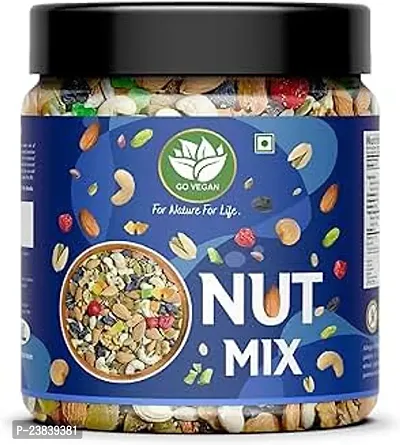 Go Vegan Premium Healthy Nutmix 250gm Dried Almonds Cashewnuts Cranberries Green Raisins Walnut Kernels Pinapple Coil Black Raisins Mix Fruit   More-thumb0