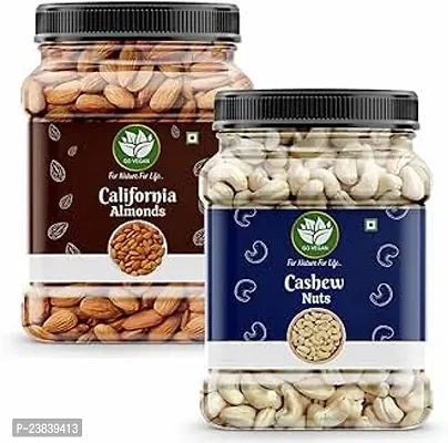 Go Vegan Pure Almond Cashew 1kg  500gmx2  Kaju Badam  Dry Fruit Jar Pack-thumb0