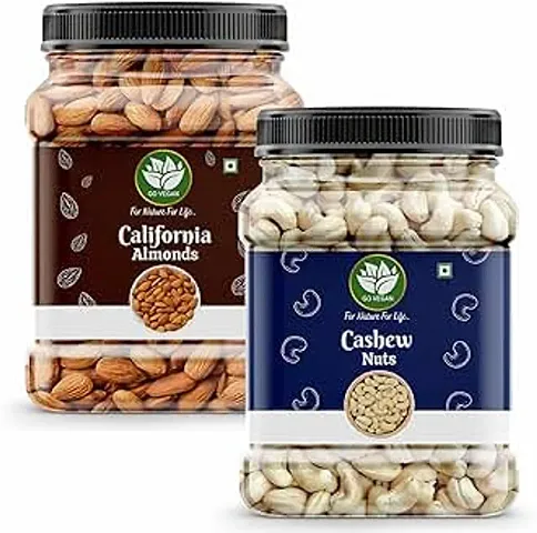 Go Vegan Pure Almond Cashew 1kg  500gmx2  Kaju Badam  Dry Fruit Jar Pack