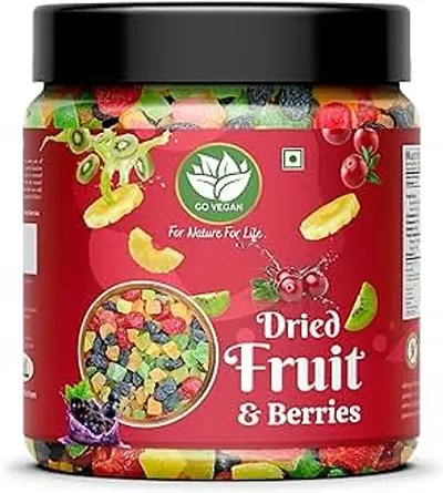 Go Vegan Fresh Dried Mix Fruits and Berries   Ready to Eat Delight   Cranberry  Strawberry   Black Raisin   Kiwi  Pineapple Gluten free  Berries   Kids Snacks  Gift Box for All Occasions  200 Grams