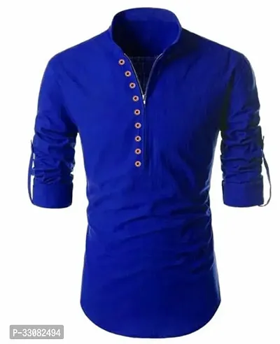 Stylish Blue Cotton Solid Short Length Kurta For Men-thumb0