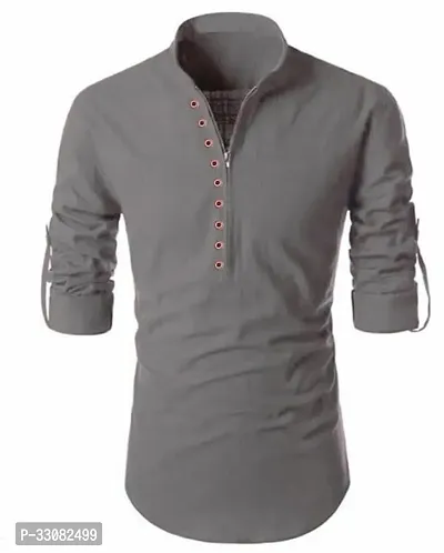 Stylish Grey Cotton Solid Short Length Kurta For Men-thumb0