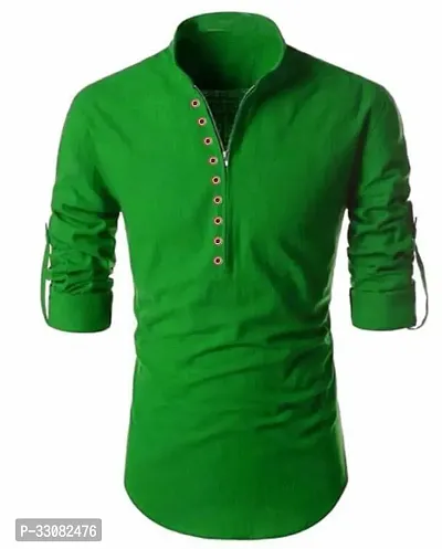 Stylish Green Cotton Solid Short Length Kurta For Men-thumb0