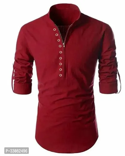 Stylish Red Cotton Solid Short Length Kurta For Men