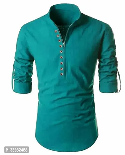 Stylish Green Cotton Solid Short Length Kurta For Men