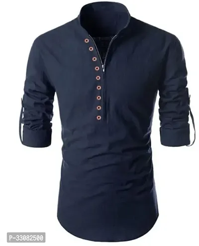 Stylish Blue Cotton Solid Short Length Kurta For Men