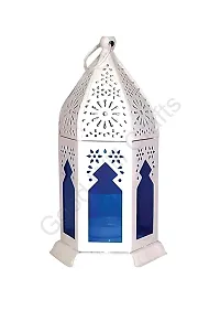 Good Will Crafts? Moroccan Color White Iron Hanging/Table Lantern/Lamp (Size 17 cm X 10 cm, Pack of 2)-thumb1