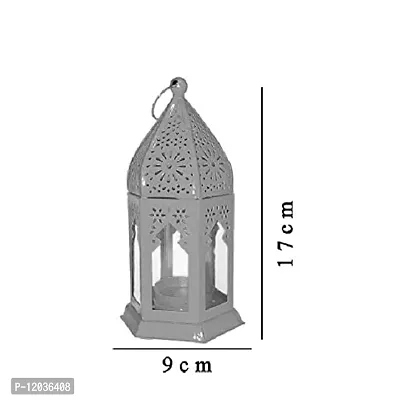 Good Will Crafts? Moroccan Color White Iron Hanging/Table Lantern/Lamp (Size 17 cm X 10 cm, Pack of 2)-thumb3