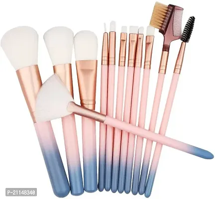 Stylish Professional Series Makeup Brushes With Storage Barrel - Pink Blue (Pack Of 12)-thumb0