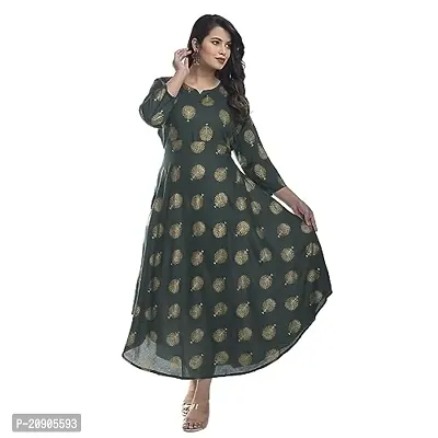 Trending Kurti Hub Jaipuri Rayon Printed Kurti Green Shade for Women-thumb0