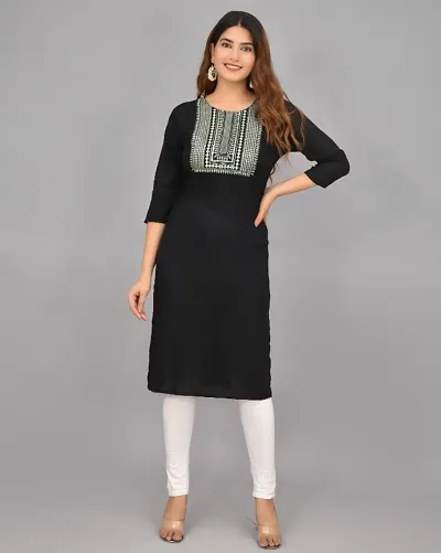 Womens Rayon Embroidery Straights Kurti