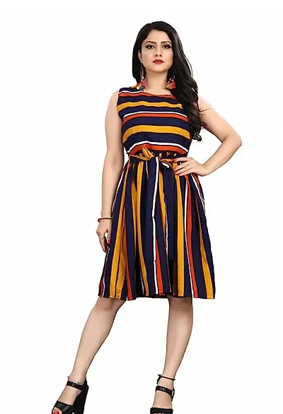 Stylish American Crepe Striped Dress For Women