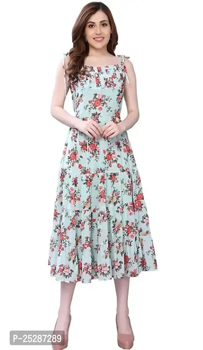 ATTIRIS Womens Crepe Printed Fit and Flare Midi Dress