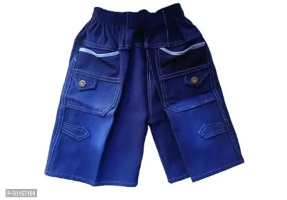 Elegant Printed Blue Denim Regular Shorts For Boys-thumb0