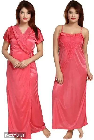 Stylish Fancy Satin Nighty With Robe For Women Pack Of 2-thumb0