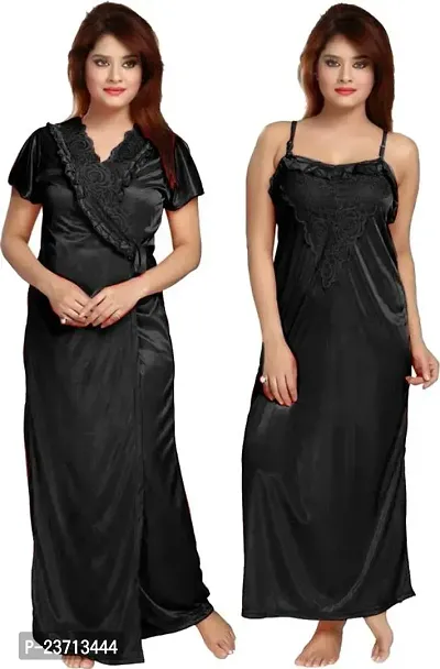 Stylish Fancy Satin Nighty With Robe For Women Pack Of 2-thumb0