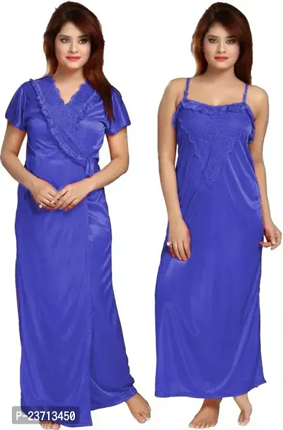 Stylish Fancy Satin Nighty With Robe For Women Pack Of 2