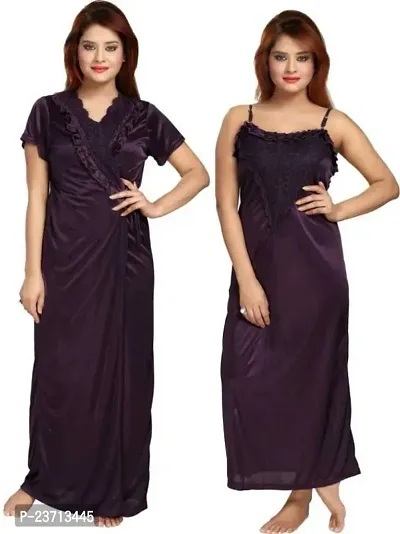 Stylish Fancy Satin Nighty With Robe For Women Pack Of 2-thumb0