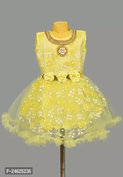 Stylish Cotton Blend Yellow Frocks For Girls-thumb0