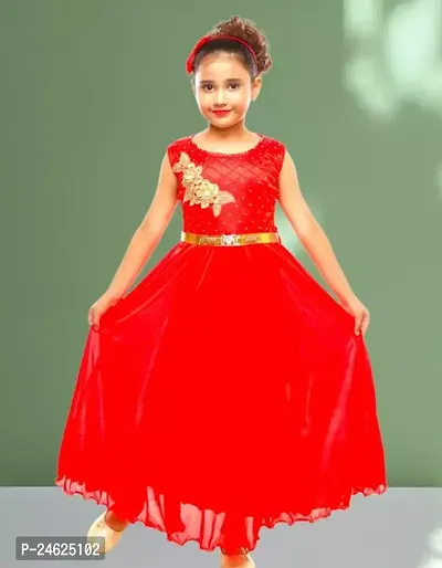 Stylish Cotton Blend Red Frocks For Girls-thumb0