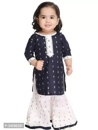 Stylish Cotton Printed Top With Bottom Set For Girls