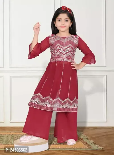 Stylish Cotton Printed Top With Bottom Set For Girls