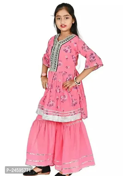 Stylish Cotton Printed Top With Bottom Set For Girls