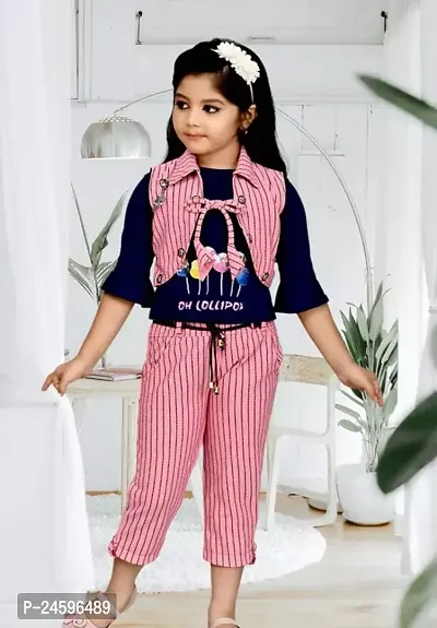 Stylish Cotton Printed Top With Bottom Set For Girls